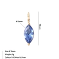 Pendentif pierre de naissance bleue marquise dorée, dimensions de 8x3 mm - Septembre Bleu Royal - Or