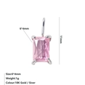 Pink rectangular zircon pendant with 6x4mm gemstone in four-prong stainless steel setting - Steel / October Pink