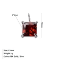 Macro-opname van de 5x5mm vierkante rode zirkoon hanger met zilveren vier-klauw zetting - Januari Rood Stijl / Staalkleur