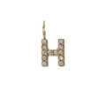 Gold finish letter H pendant with white sparkling crystals and polished metal loop - Letter H / Gold