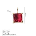 Ciondolo quadrato in zirconia rossa 7x7mm con castone a quattro griffe placcato oro 18 carati - Luglio Rosa - Oro