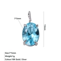 Pendentif pierre de naissance ovale bleu en acier doré 18K, breloque bleu saphir 7x5mm - Mars Bleu Clair - Argent
