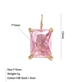 Ciondolo rettangolare con gemma rosa in finitura dorata per gioielli fai da te 7x5mm - Ottobre Rosa - Oro