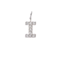 Silver letter I pendant charm with pavé sparkling cubic zirconia stones and metal hook - Letter I / Steel