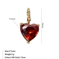 Pendant with 5x5mm heart-shaped red zircon in 18K gold setting for jewelry DIY - January Red - Gold