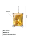 Ciondolo rettangolare 7x5mm con pietra gialla e castone a griffe finitura argento - Novembre Giallo Chiaro - Argento