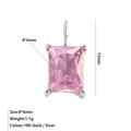 Ciondolo rettangolare rosa da 8x6mm con montatura a quattro griffe in argento lucido - Ottobre Rosa - Argento