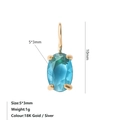 Ciondolo ovale in zircone blu 5x3mm con montatura a quattro griffe in acciaio dorato 18K - Oro / Dicembre Blu Lago (Colore Topazio Blu/Zircone)