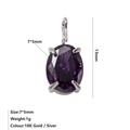 Pendentif ovale en acier argenté avec pierre de naissance violette 7x5mm à griffes - Juin Violet - Argent