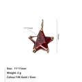 Pendentif étoile doré 14K avec pierre de zircon rouge facettée, taille 11x11mm - Rouge-Or