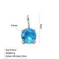 Blue cubic zirconia round charm with silver finish for jewelry making, 4x4mm size - December Birthstone Pendant (Lake Blue) / Steel