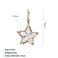 Minimalist 18K gold star zircon pendant with 5x5mm clear gemstone and metal hook - April White - Gold