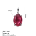 Pendentif rubis rouge ovale 7x5mm serti argent avec marquages de dimensions précis - Juillet Rose - Acier