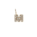 Mini 14K gold M-letter pendant with micro-paved white stones and top small ring link - Letter M / Gold