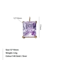 Rechthoekige paarse zirkoon hanger met 14K goudkleurige afwerking en zetting - 12*10mm Rechthoek / Violet - Goudkleurig