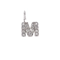 Sparkling silver stainless steel letter M pendant with paved clear stones for necklaces - Letter M / Steel