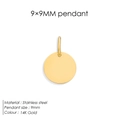 Minimalistischer runder 9x9mm Anhänger aus 14K vergoldetem Edelstahl mit glatter Oberfläche - 9x9-Gold