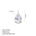 Französischer Luxus 14x10mm Zirkonia-Tropfenanhänger mit 18K Gold-Veredelung - Weiß-Stahl