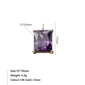 Rechthoekige paarse zirkoon hanger met 14K vergulde roestvrijstalen zetting voor sieraden - 12*10mm Rechthoek / Paarsgoud