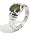 Vintage stainless steel ring featuring a large round olive green gemstone with ribbed details - Silver (Green Zirconia)