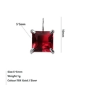 Vierkante rode zirkoon hanger 5x5mm met zilveren zetting en afmetingsdetails - Juli Roosrood Stijl / Staalkleur