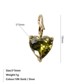 Colgante de corazón con circón verde oliva bañado en oro 18K, dije de corazón - Agosto Verde Claro - Dorado