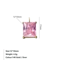 Roze rechthoekige zirkoon hanger met 14K vergulde roestvrijstalen zetting - 12*10mm Rechthoek / Roze-Goud