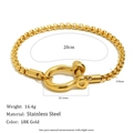Bracciale a catena in acciaio inossidabile placcato oro 18K con chiusura a grillo - Bracciale con Fibbia a Ferro di Cavallo (B0822_Gold) / Oro