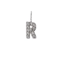 Sparkling silver stainless steel letter R pendant with micro-pave white crystals - Letter R / Steel