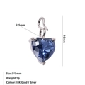 Colgante de corazón de cristal azul con engaste plateado y medidas detalladas - Septiembre Azul Real - Plata