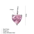 Colgante de corazón con circón rosa en plata con detalles de tamaño y peso del producto - Octubre Rosa - Plata