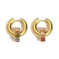 Orecchini a cerchio in acciaio placcato oro 18K con zirconi colorati geometrici - Oro