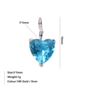 Colgante de corazón delicado con circón azul claro en acabado plata, 10mm altura - Diciembre Azul Lago - Plata