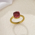 Elegant 18K gold-plated stainless steel ring with a cushion-cut rose red zircon stone - Circumference 49MM-US5 / Gold - Purple Red