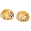 Chic 18K gold-plated stainless steel shield stud earrings with silver starfish detail - Shield Starfish Stud Earrings - Two-tone