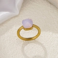Minimalist gold ring featuring a square-cut light purple gemstone with a glossy finish - Circumference 49MM-US5 / Gold-Pink White
