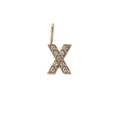 Mini 14K gold X letter pendant with micro-paved diamonds and polished connector ring - Letter X / Gold
