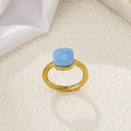 Elegant gold stainless steel ring featuring a square-cut light blue zircon stone - Gold-Turquoise Blue