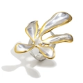 Anillo floral de gran tamaño con curvas de metal líquido en acabado bicolor oro y plata - US 6 / Bicolor (Oro y Plata)