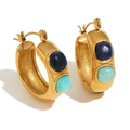 Orecchini a cerchio vintage placcati in oro 18K con inserti in pietra naturale - Oro Con Pietra Naturale