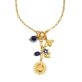 18K goud vergulde roestvrijstalen schakelketting met zon bij en blauwe bloemen hangers - Zon Bij Multi-Hanger Stijl / Goud