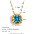 Detail of vintage square blue stone pendant on 18K gold plated stainless steel snake chain - Necklace / Gold-Blue