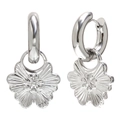 Silver flower pendant earrings with wide hoops and vintage textured relief in pair - Hydraulic Flower Earrings-Steel Color