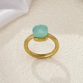 Polished golden stainless steel ring featuring a square mint green zircon gemstone - Gold-Mint Green