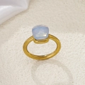 Minimalist gold ring featuring a vintage square light blue gemstone on beige base - Gold-Milky White