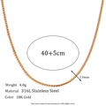 2.0mm wide 316L stainless steel 18K gold plated wheat chain necklace specifications - 1.8mm S Chain-Gold Necklace-40cm+5cm