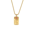 Gold rope chain necklace with embossed tarot lovers pendant and pink gemstone - New Tarot Necklace-Lovers