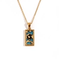 Vintage 18K gold plated stainless steel The World tarot card necklace in blue finish - Gold-The World