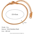Minimalist 18K gold-plated stainless steel rope chain bracelet with heart charm tag - 1.8mm S Chain Gold