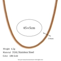18K gold plated 316L stainless steel snake chain necklace for women 45+5cm length - 3mm Foxtail Chain-Gold Necklace-40cm+5cm